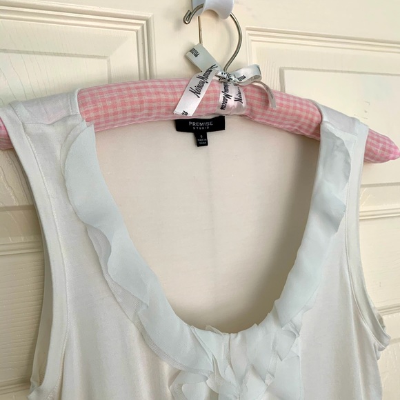 Sleeveless Chiffon Ruffle Front Top in Cream-SM - Picture 2 of 9